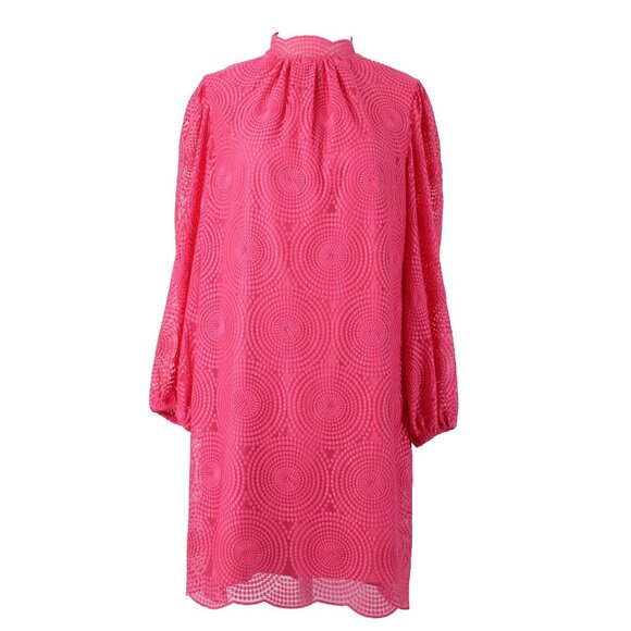 Trina Turk Dress Sz 6 Pink Collared Embroidered Lined Polyester Spandex Dress - Picture 1 of 14